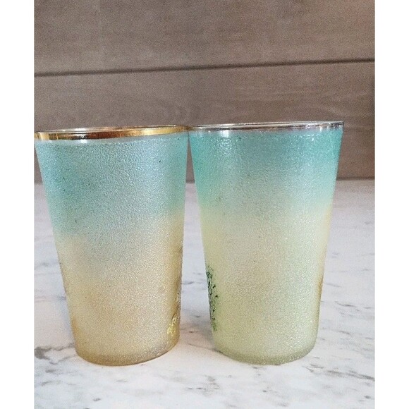 Vintage Juice Glasses Hand Painted Windmill In Seasons Gold Trim Textured Dutch - Picture 5 of 6